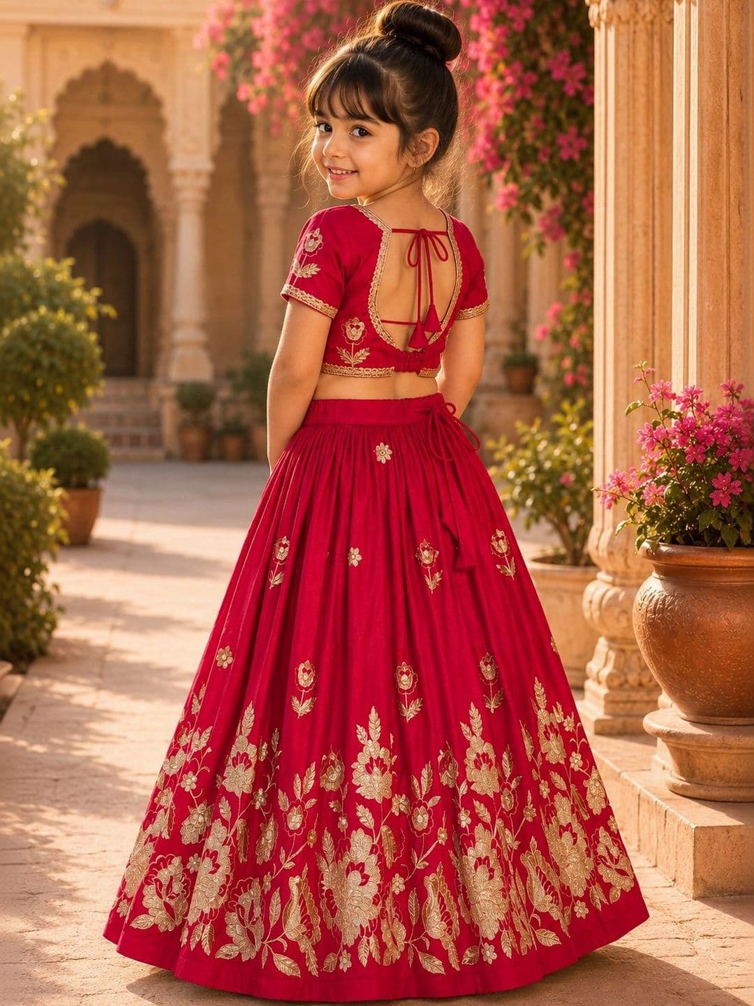Sangria Girls Embroidered Ready to Wear Lehenga & thumbnail 3