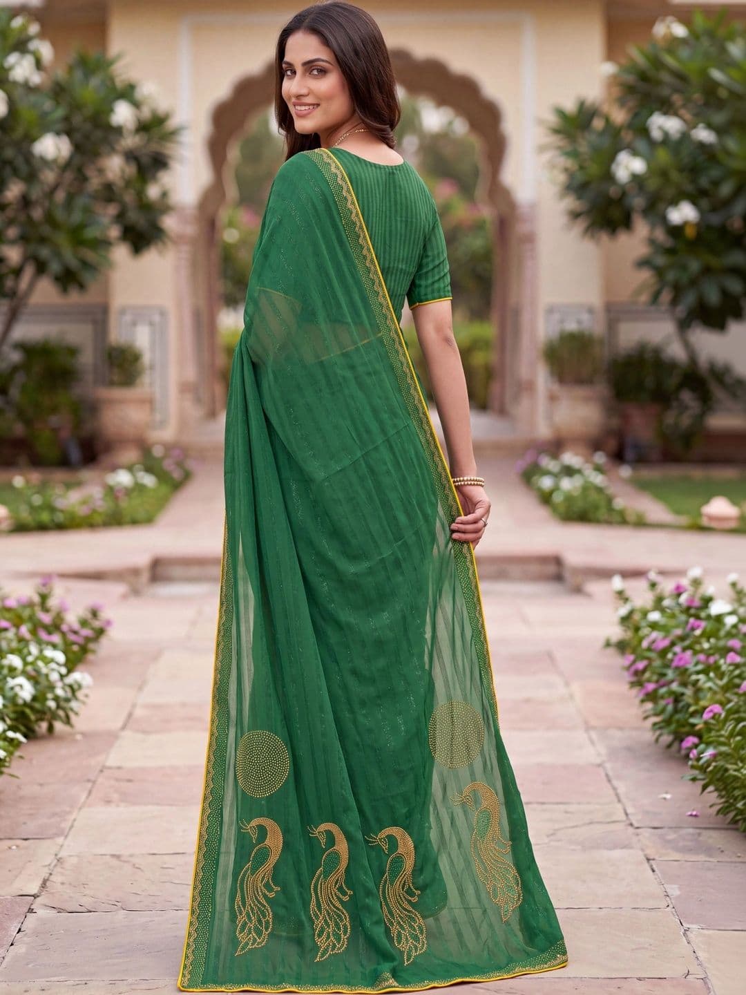 Jaipur Vogue Embellished Beads and Stones Poly Georgette Saree thumbnail 3