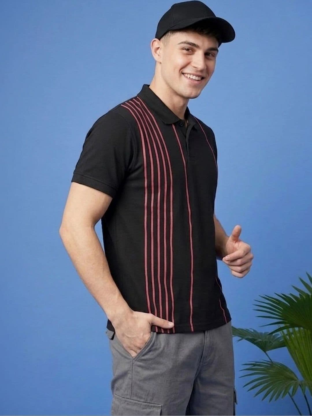 HERE&NOW Men Striped Polo Collar T-shirt thumbnail 2