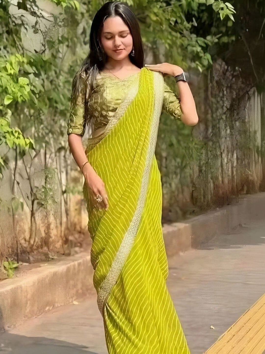 RENBRIZA Embroidered Poly Georgette Saree - view 1