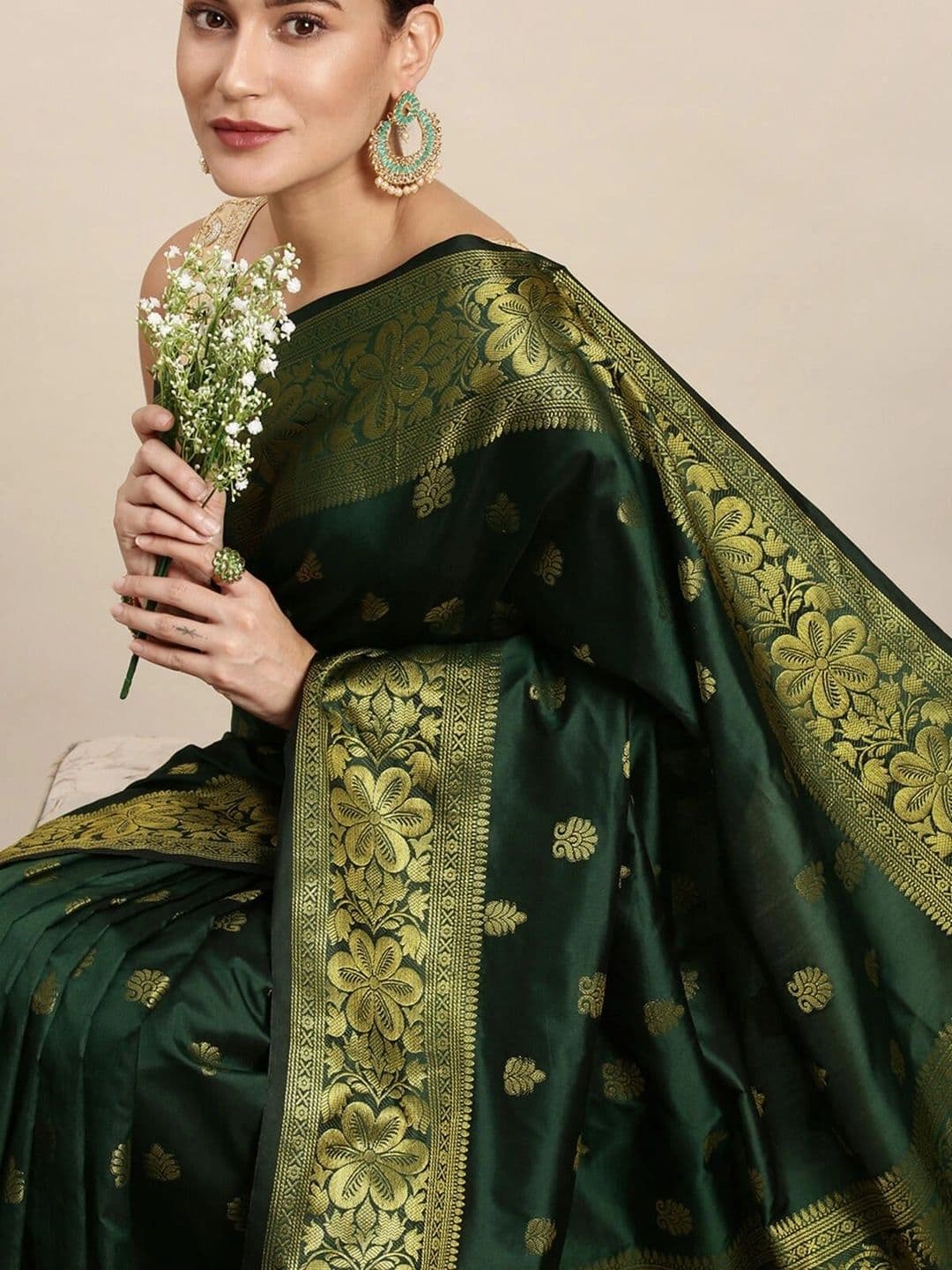 VS MALL Ethnic Motifs Zari Banarasi Saree thumbnail 4