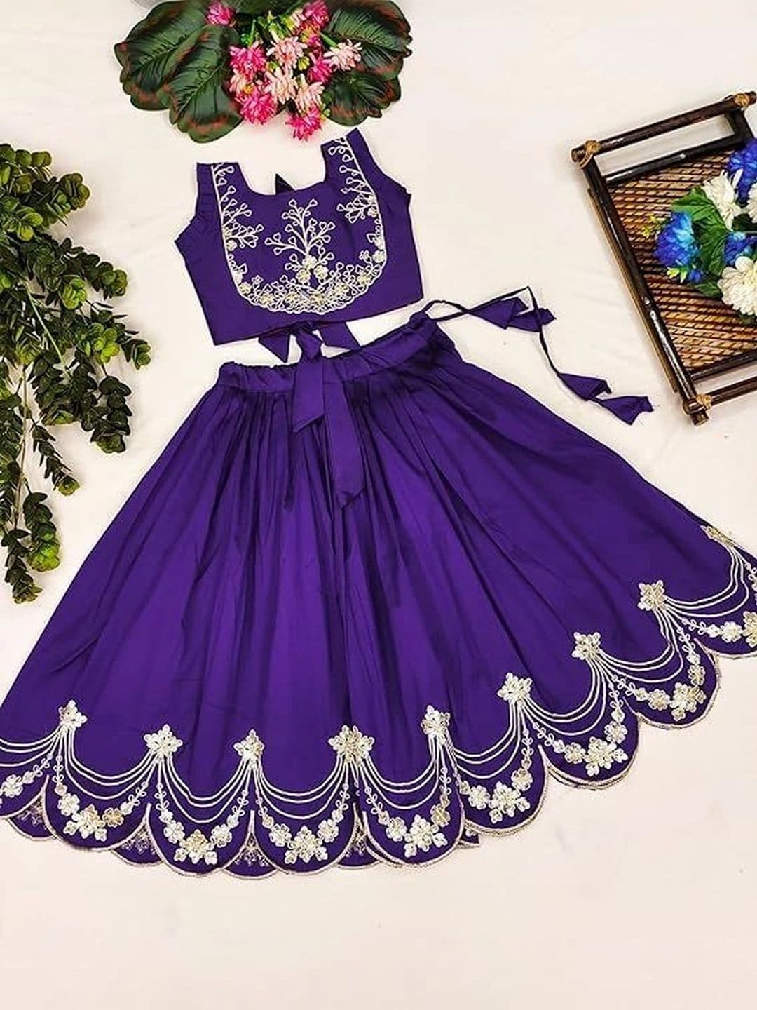 Sangria Girls Embroidered Thread Work Ready to Wear Lehenga & thumbnail 5