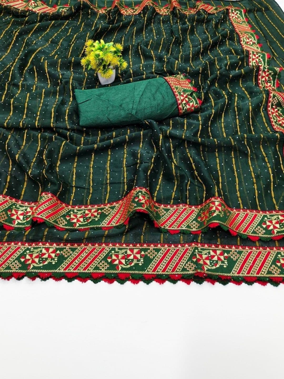 RENBRIZA Leheriya Embroidered Poly Georgette Saree thumbnail 3