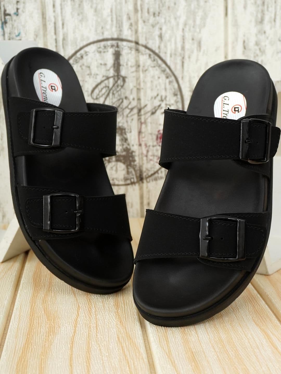G L Trend Black Leather Sandals - view 1
