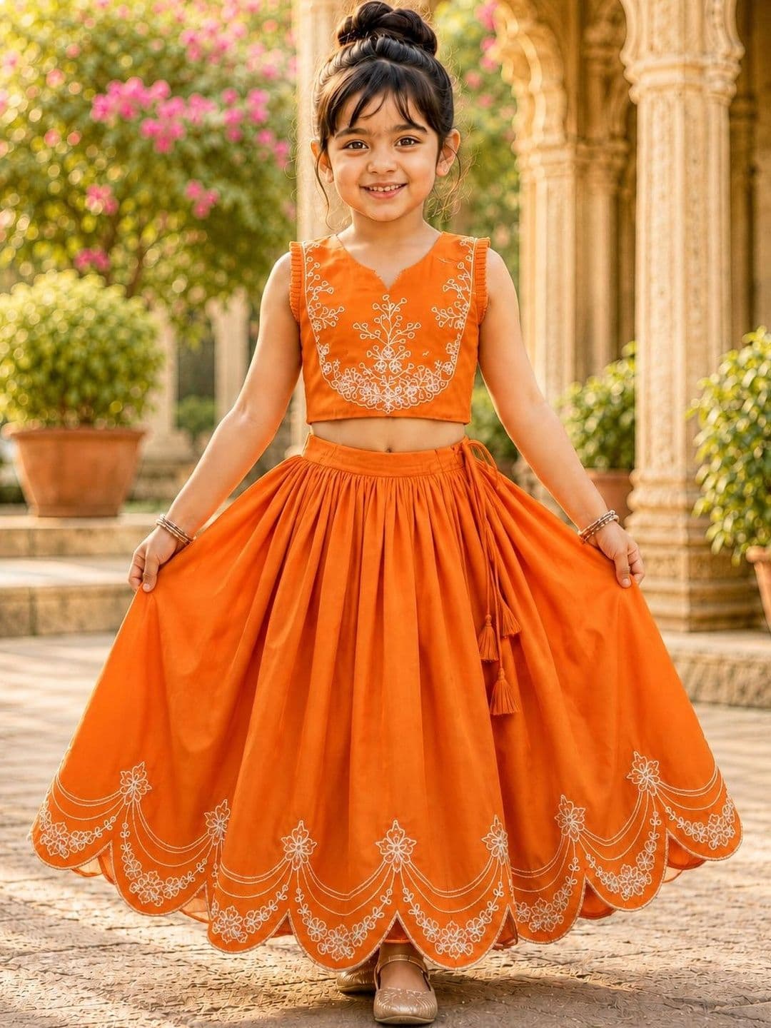 Sangria Girls Embroidered Thread Work Ready to Wear Lehenga & - view 1
