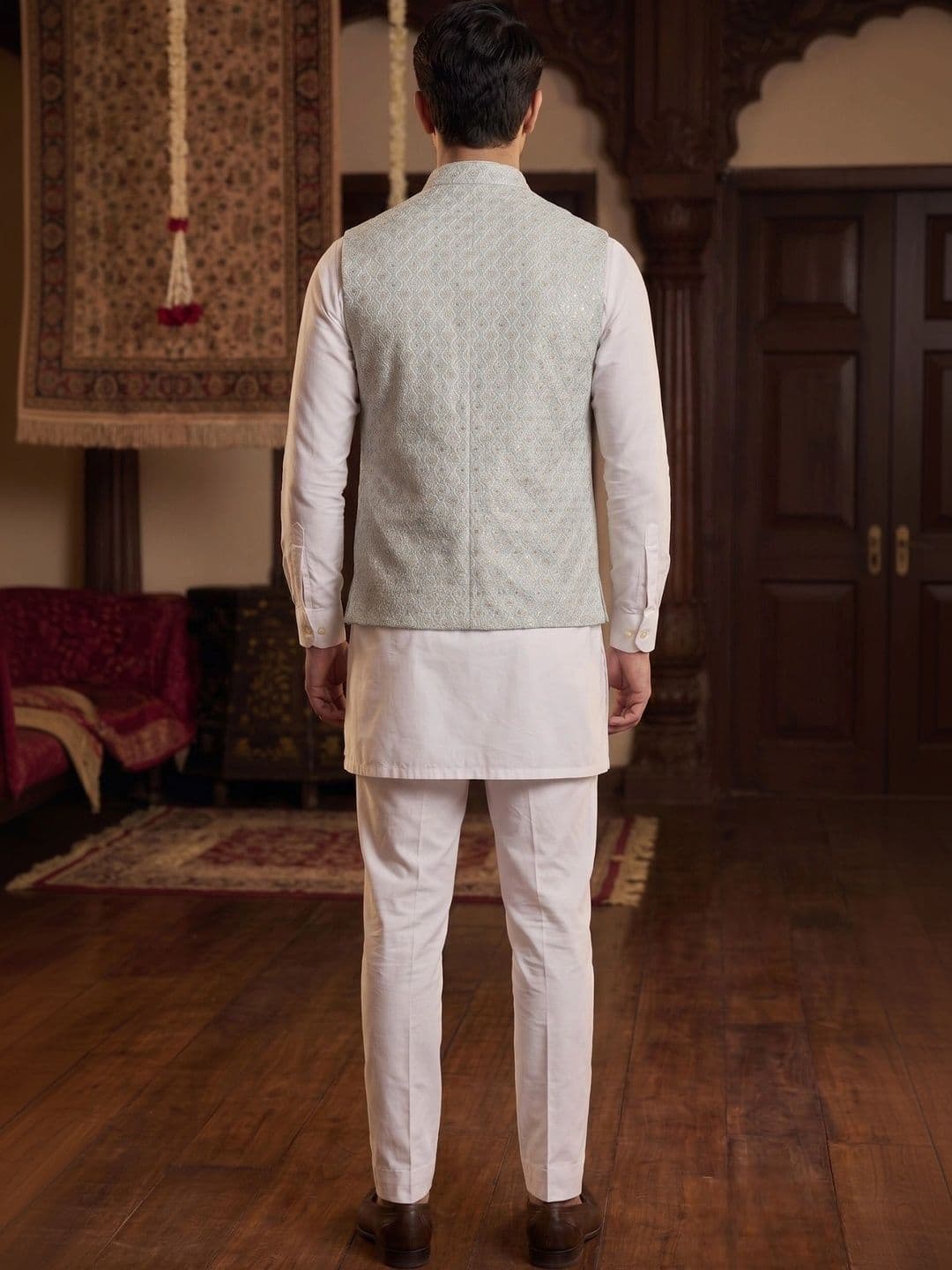 Shiv Leela Embroidered Mandarin Collar Nehru Jacket thumbnail 3