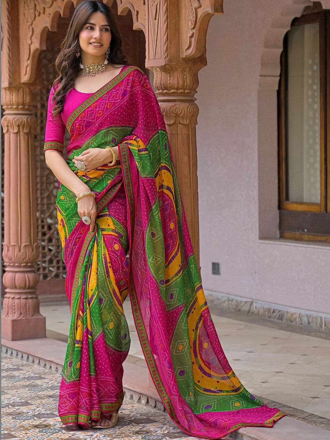 KALINI Bandhani Pure Georgette Fusion Bandhani Saree thumbnail 4