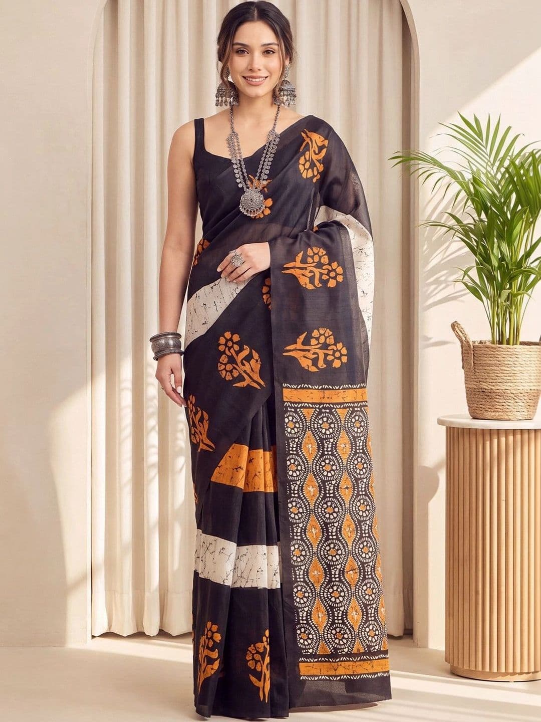 Anouk Batik Art Silk Designer Block Print Saree - view 1