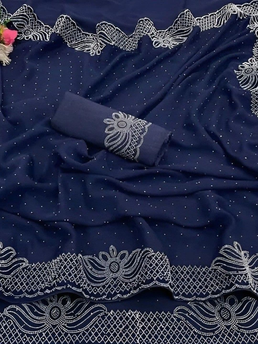 RENBRIZA Embellished Poly Georgette Saree thumbnail 2