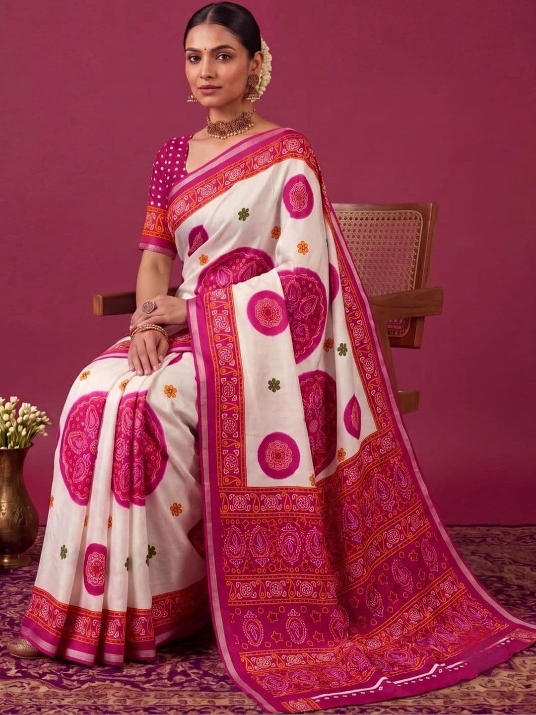 SAMANTHA Bandhani Zari Silk Blend Saree thumbnail 5