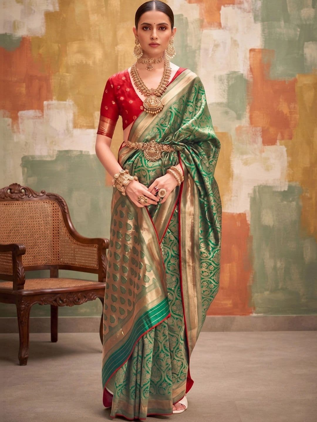 MONJOLIKA FASHION Woven Design Zari Silk Blend Designer Kanjeevaram Saree - view 1