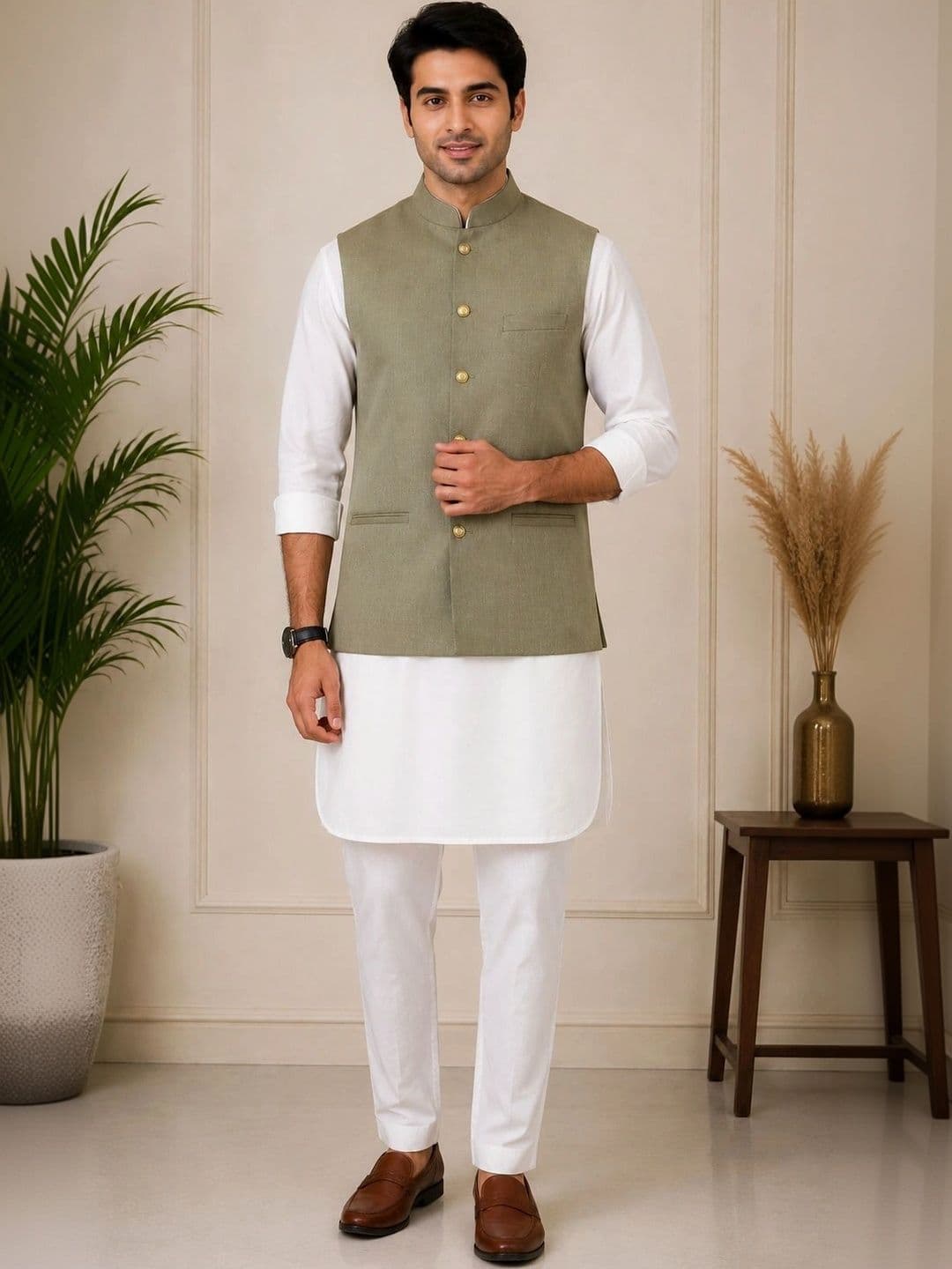 Shiv Leela Woven Mandarian Collar Neck Nehru Jacket - view 1
