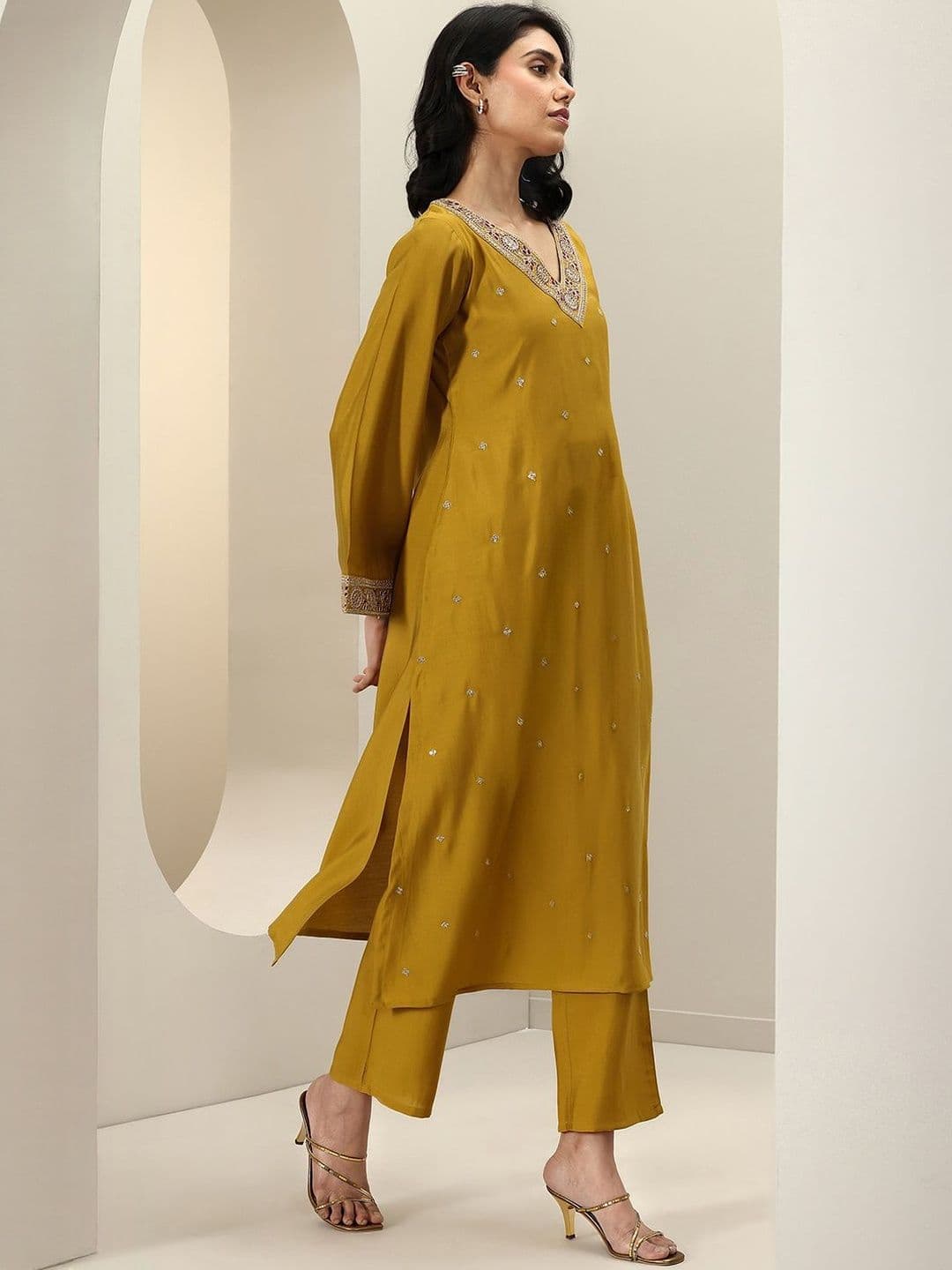 Gerua By Libas Women Ethnic Motifs Embroidered Kurta with Trousers & Dupatta thumbnail 4
