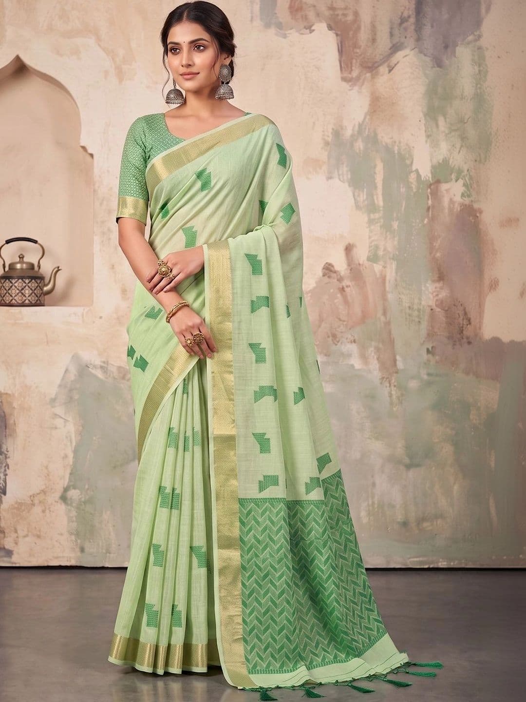 Dhaaga Ghar Woven Design Linen Blend Designer Saree - view 1