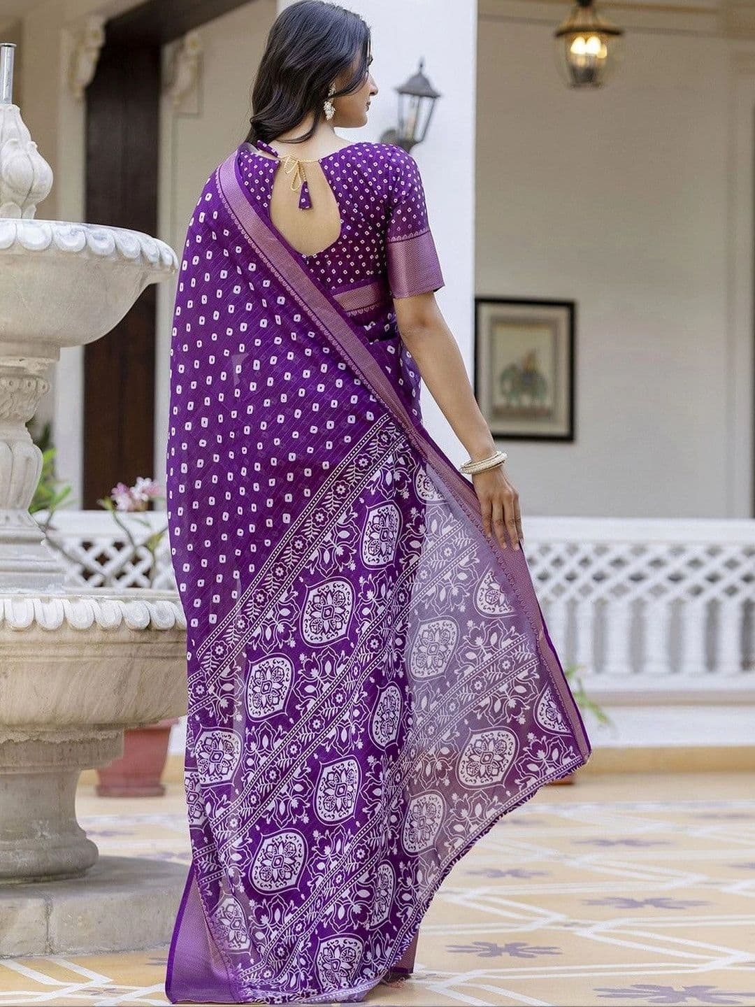 KALINI Bandhani Zari Art Silk Fusion Bandhani Saree thumbnail 6