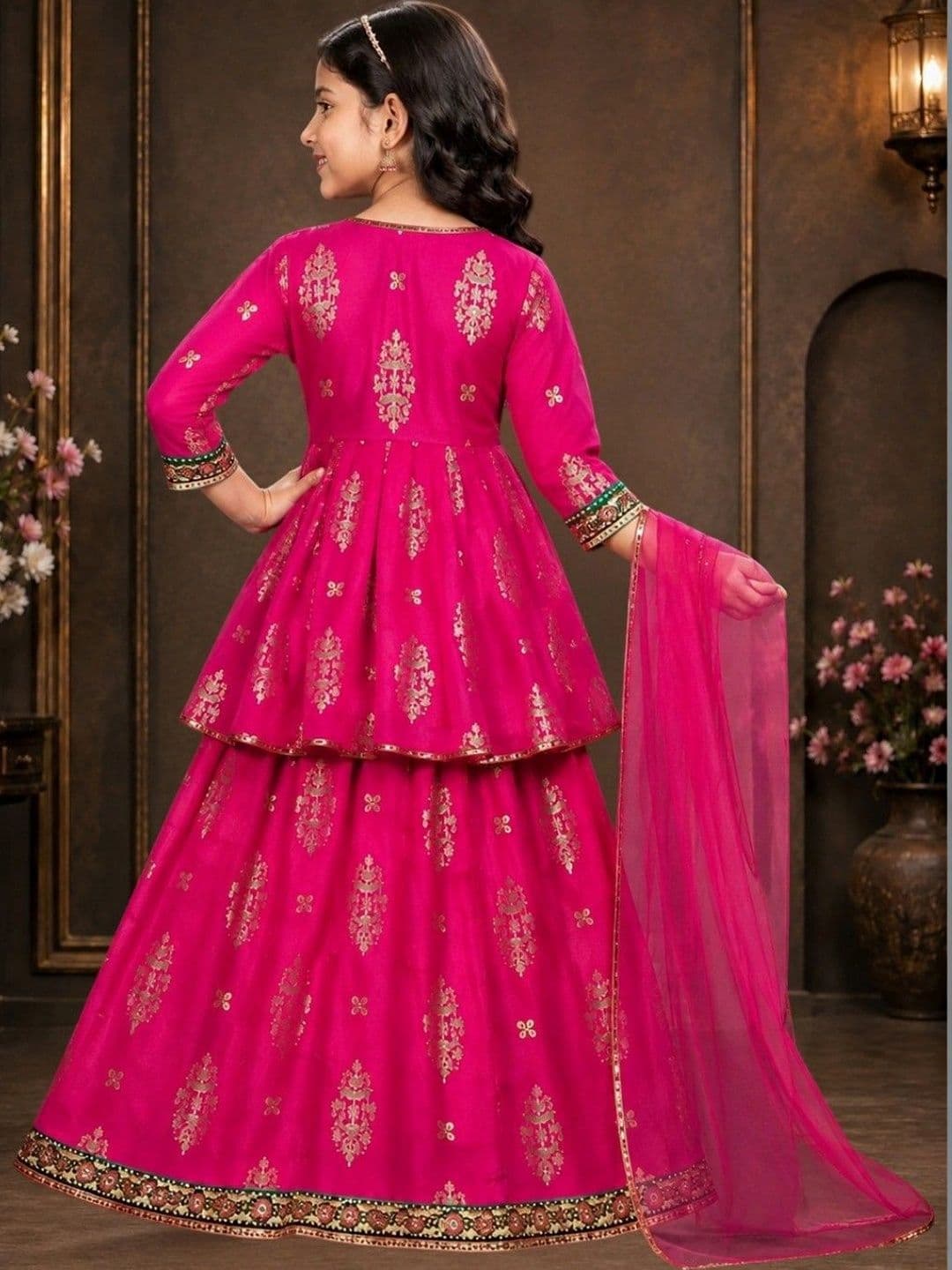 SUNCITY FASHION MART Girls Printed Foil Print Ready to Wear Lehenga & Blouse With Dupatta thumbnail 3