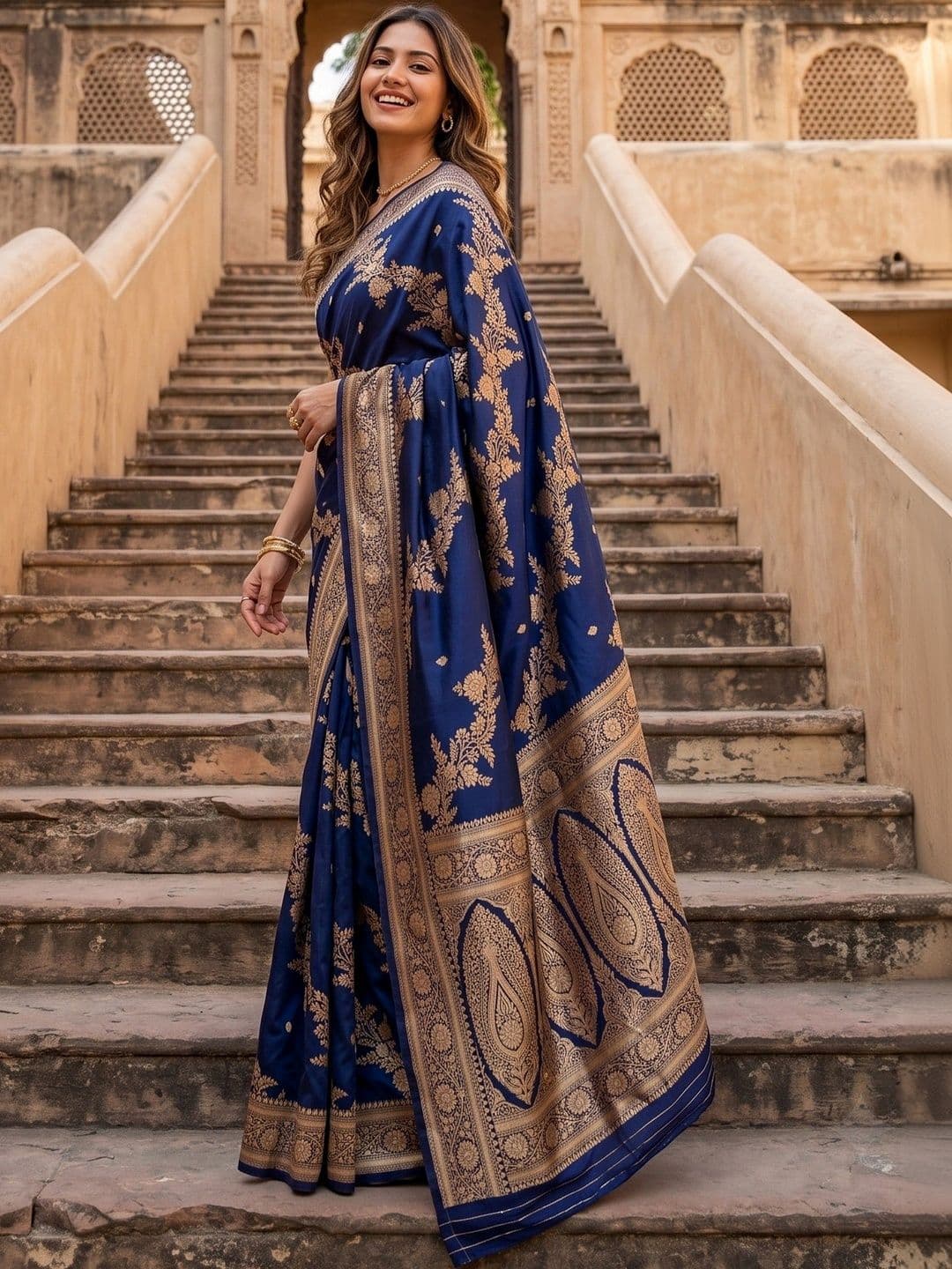 ROOP RADHIKA Woven Design Zari Silk Blend Designer Banarasi Saree thumbnail 4