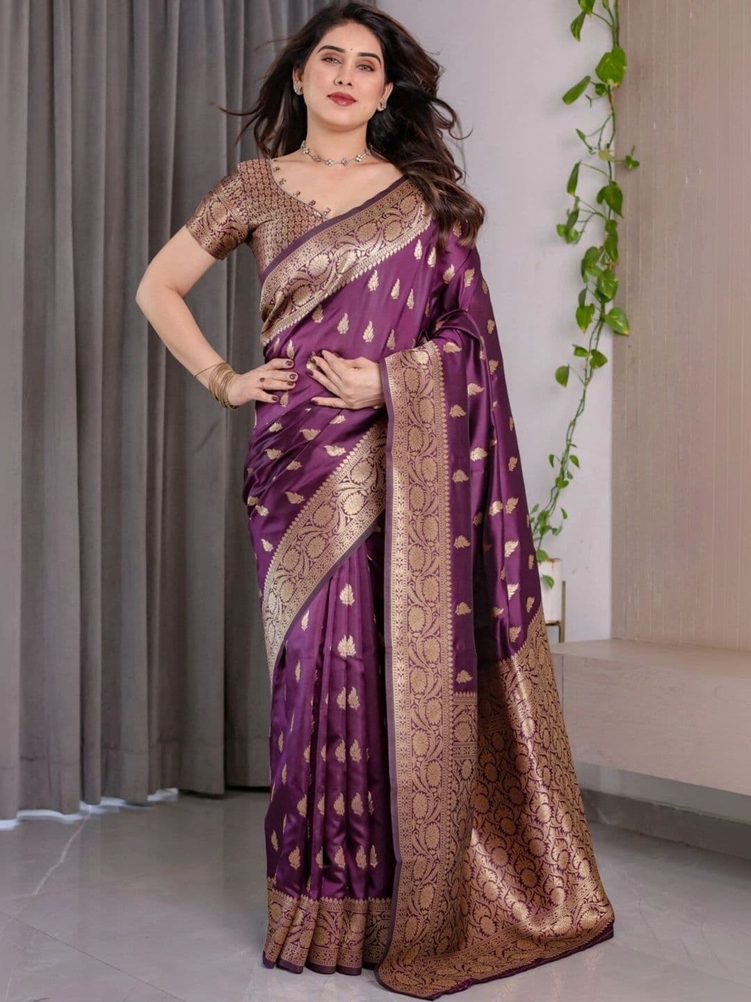 VS MALL Woven Design Zari Silk Cotton Banarasi Saree - view 1