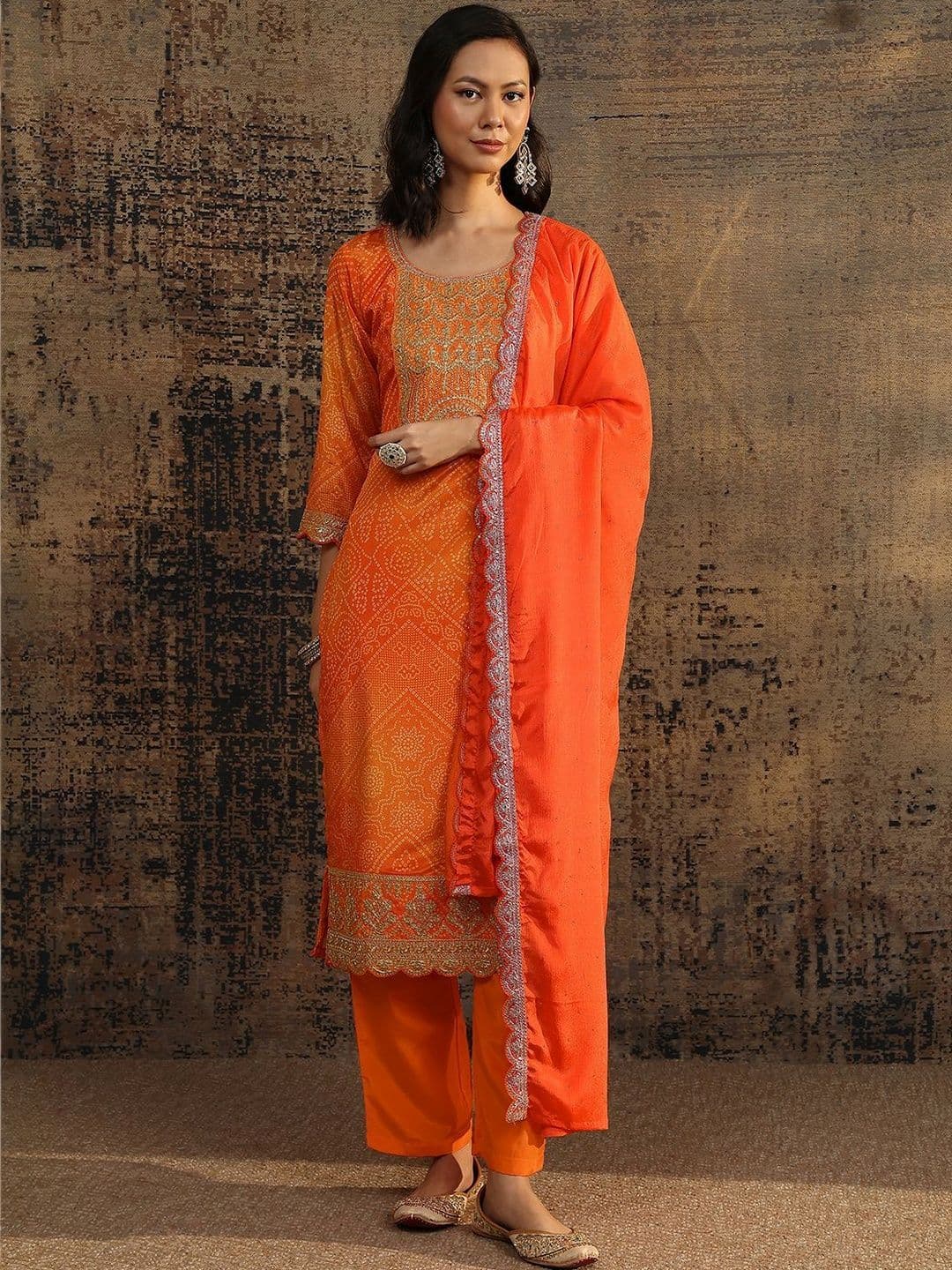Libas Women Ethnic Motifs Printed Regular Thread Work Kurta with Trousers & With Dupatta - view 1
