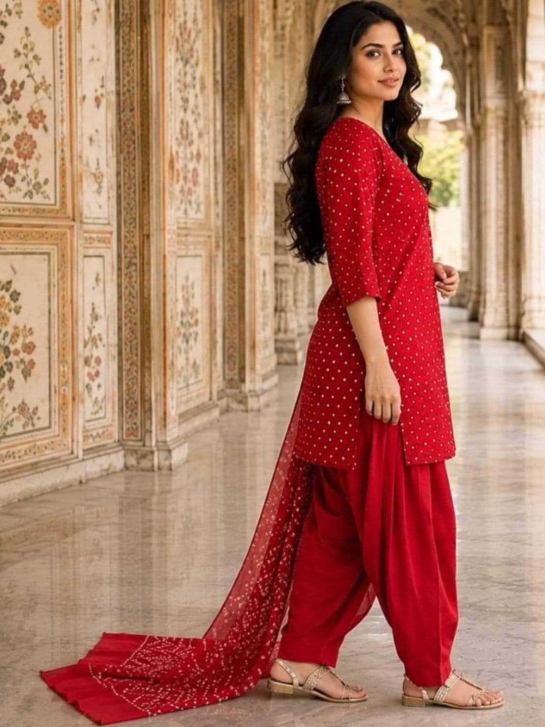 HERE&NOW Women Ethnic Motifs Printed Regular Pure Cotton Kurta with Patiala & With Dupatta thumbnail 4