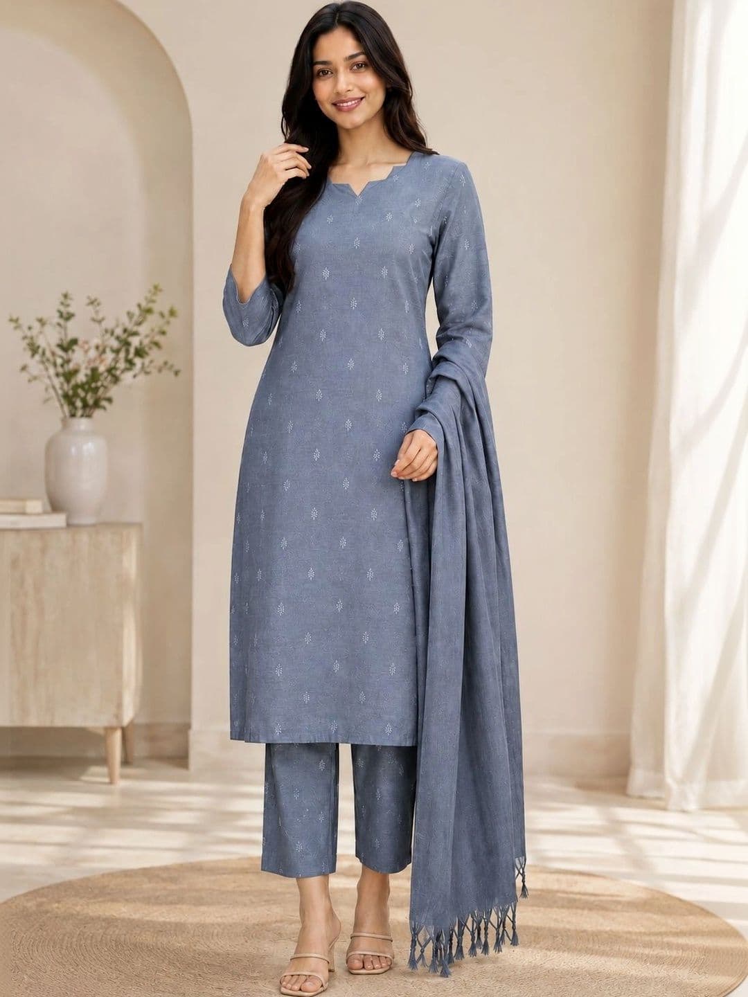 Rahigomar Women Ethnic Motifs Printed Regular Kurta with Trousers & With Dupatta - view 1