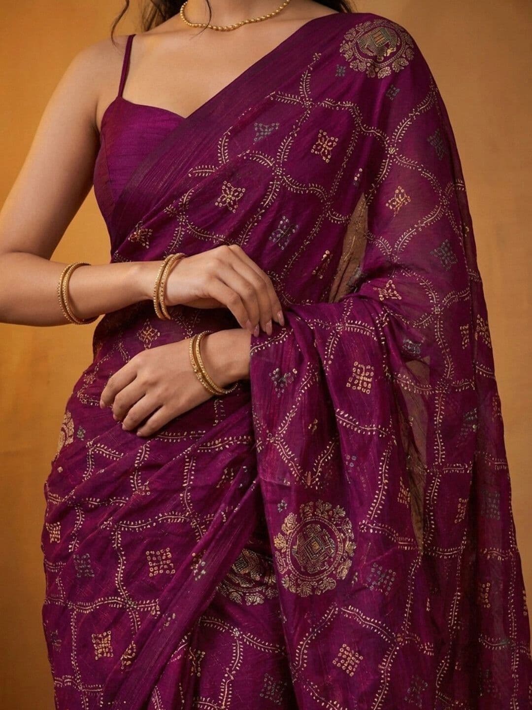 DRIP CHOWK Bandhani Pure Chiffon Fusion Saree thumbnail 5