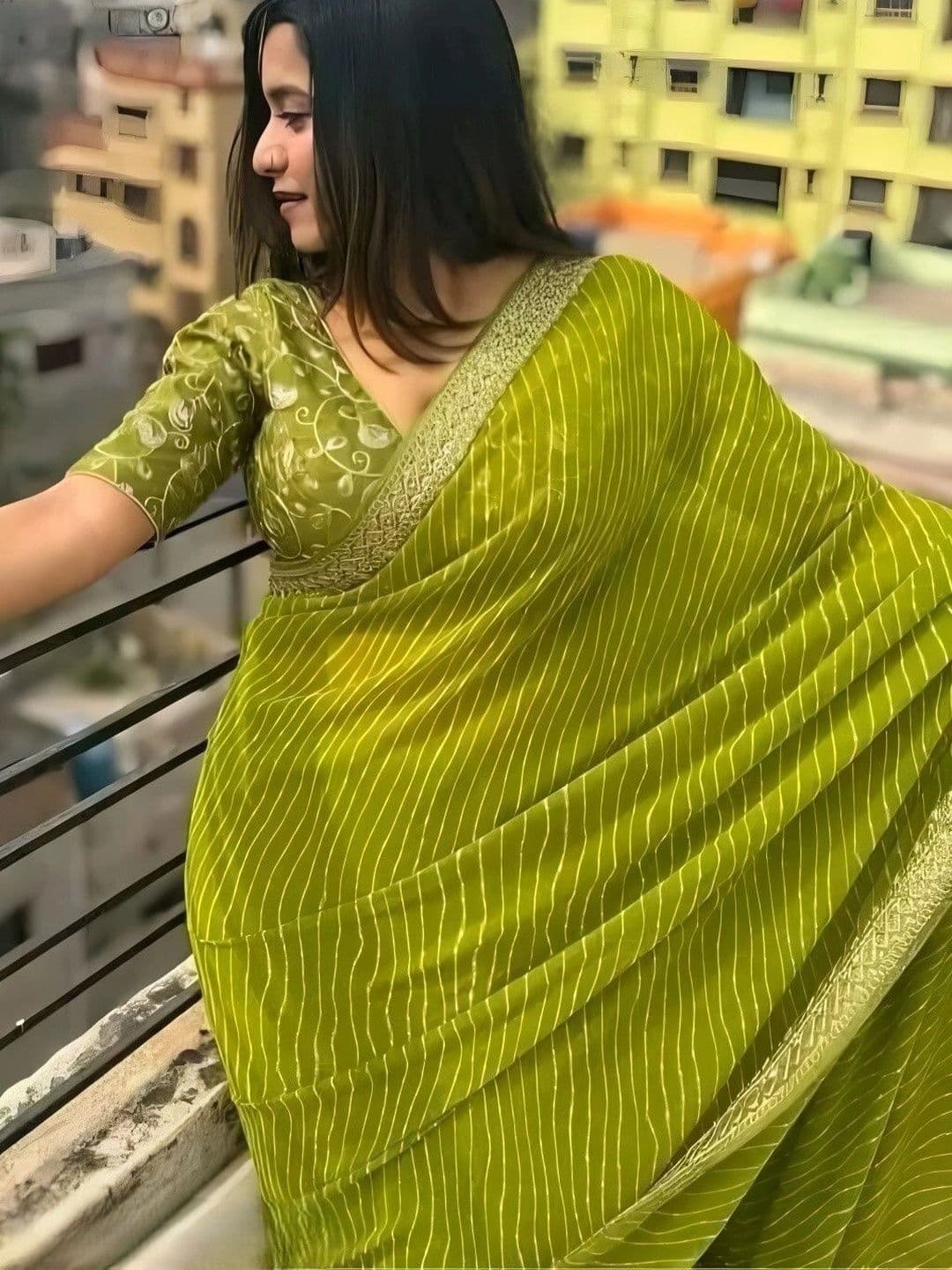 RENBRIZA Leheriya Embroidered Poly Georgette Saree thumbnail 4