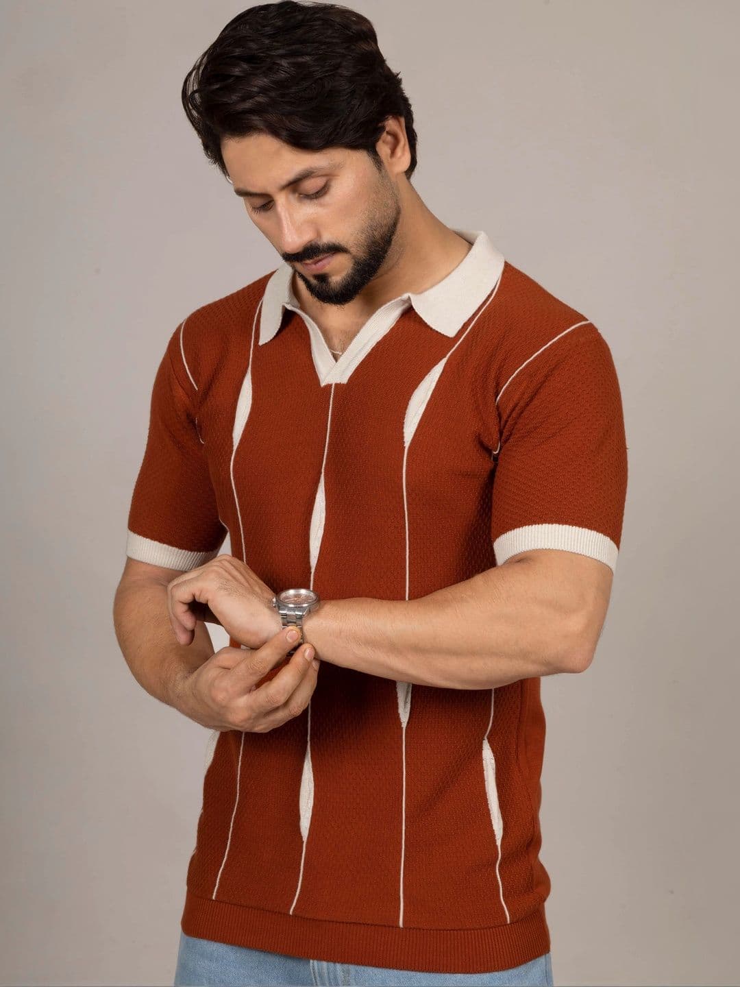 CHOKRA Men Striped Polo Collar T-shirt thumbnail 5