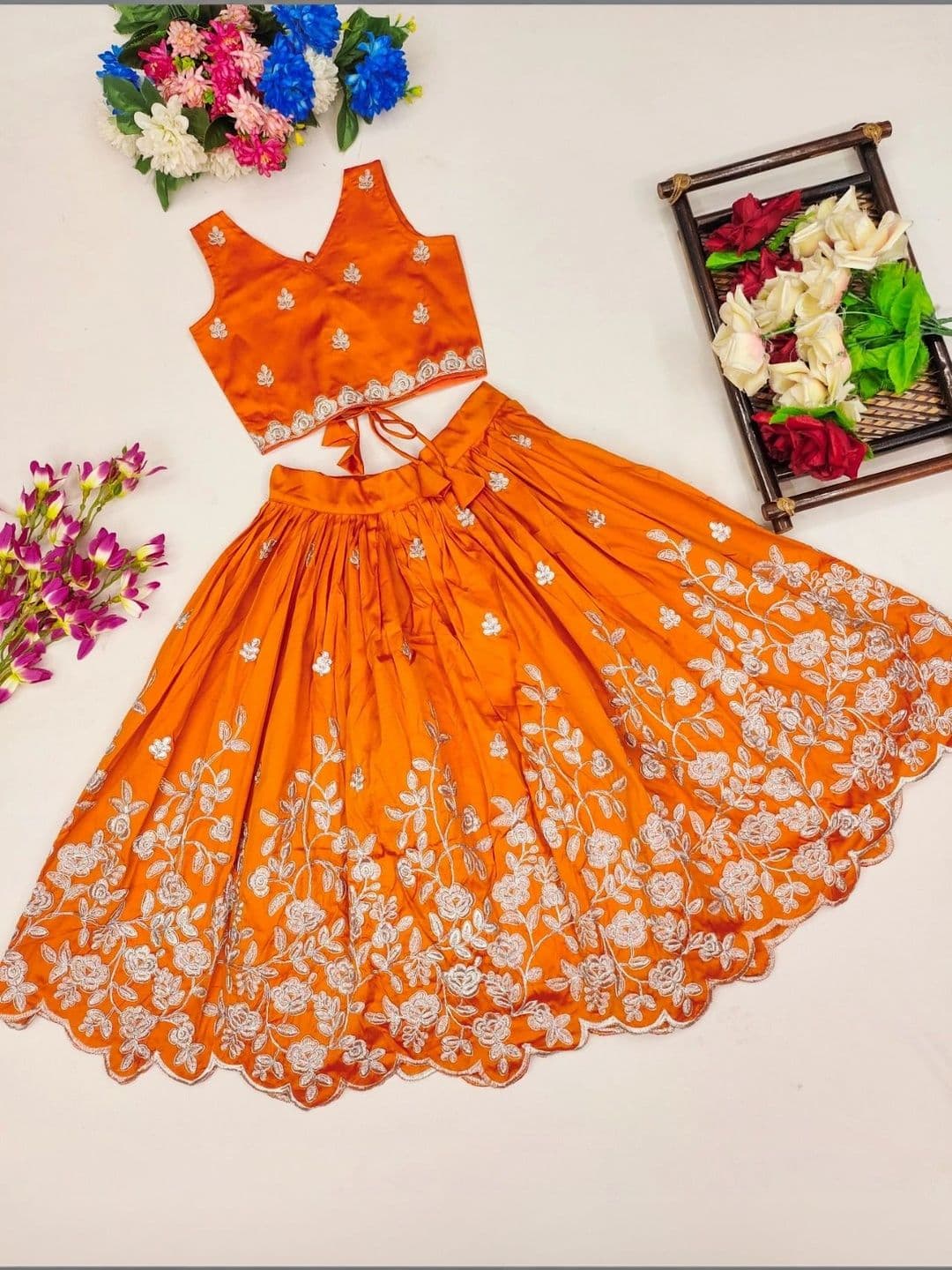 Sangria Girls Embroidered Thread Work Ready to Wear Lehenga & thumbnail 3