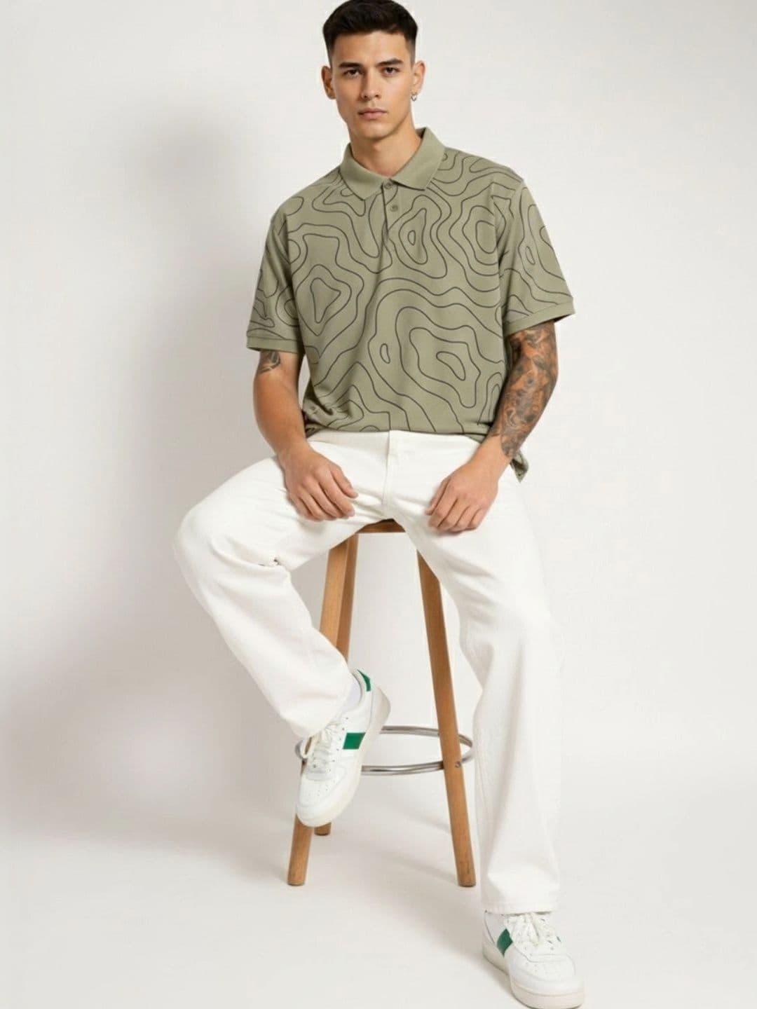 HERE&NOW Men Printed Polo Collar T-shirt thumbnail 2