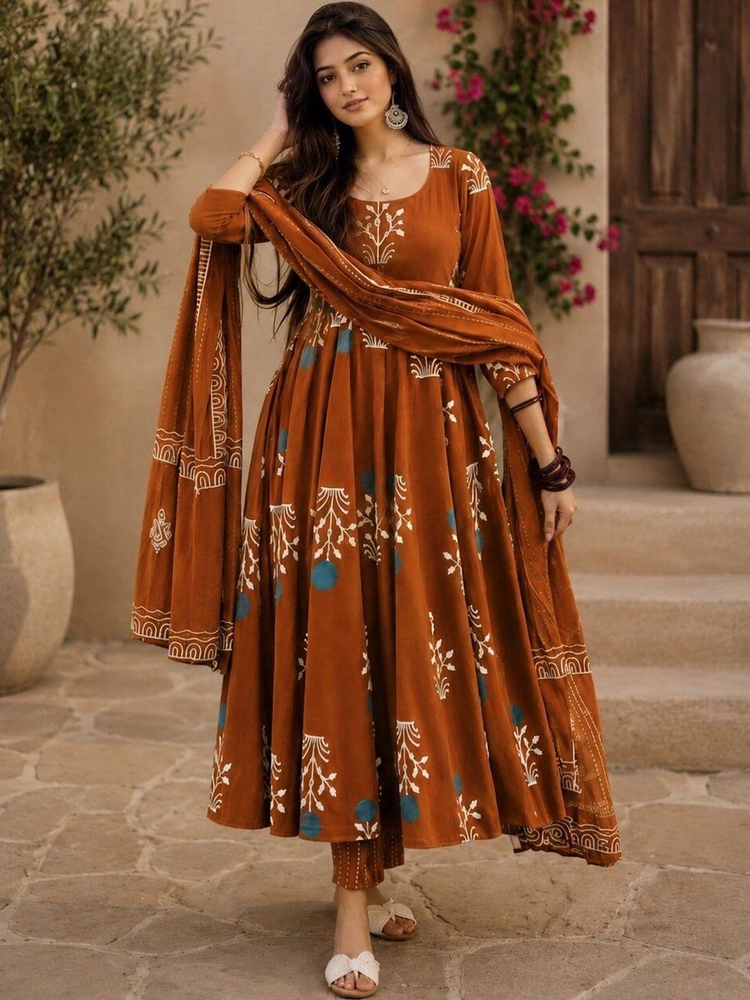 Chhipa Prints Women Ethnic Motifs Printed Empire Kurta with Trousers & With Dupatta - view 1