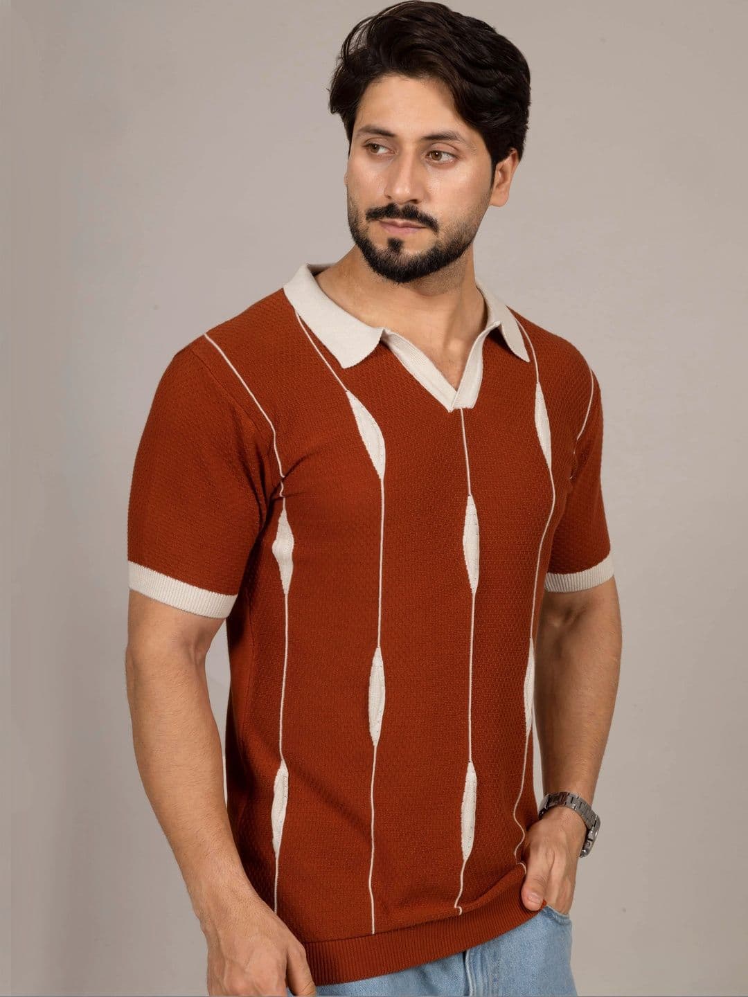 CHOKRA Men Striped Polo Collar T-shirt thumbnail 2