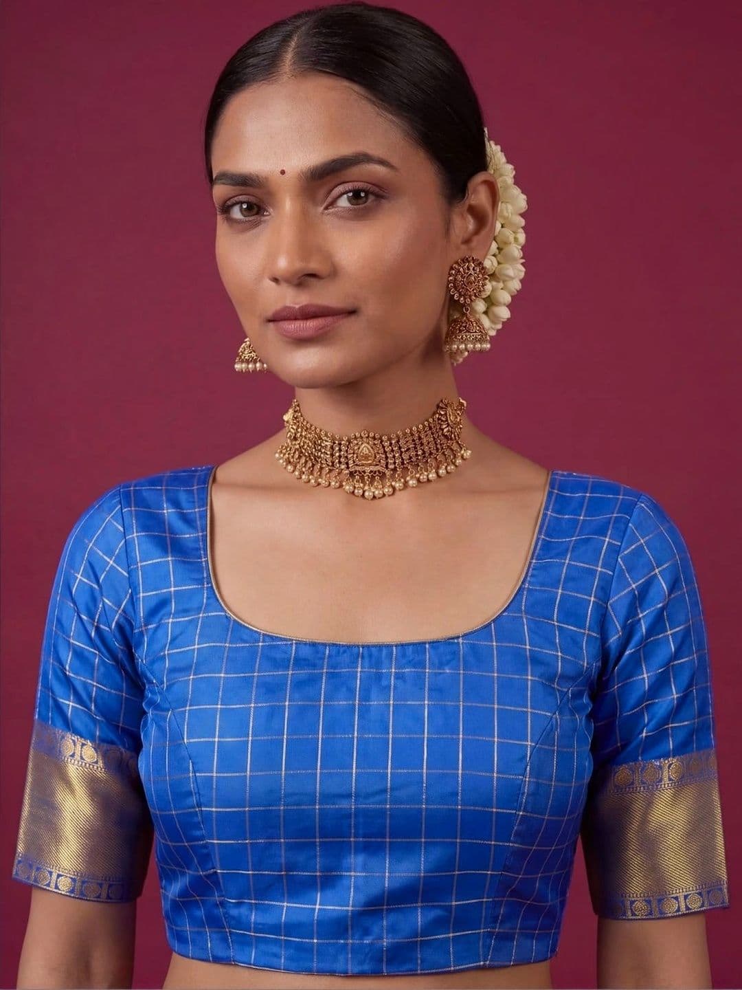 SAMANTHA Checked Zari Silk Blend Bomkai silk Saree thumbnail 6