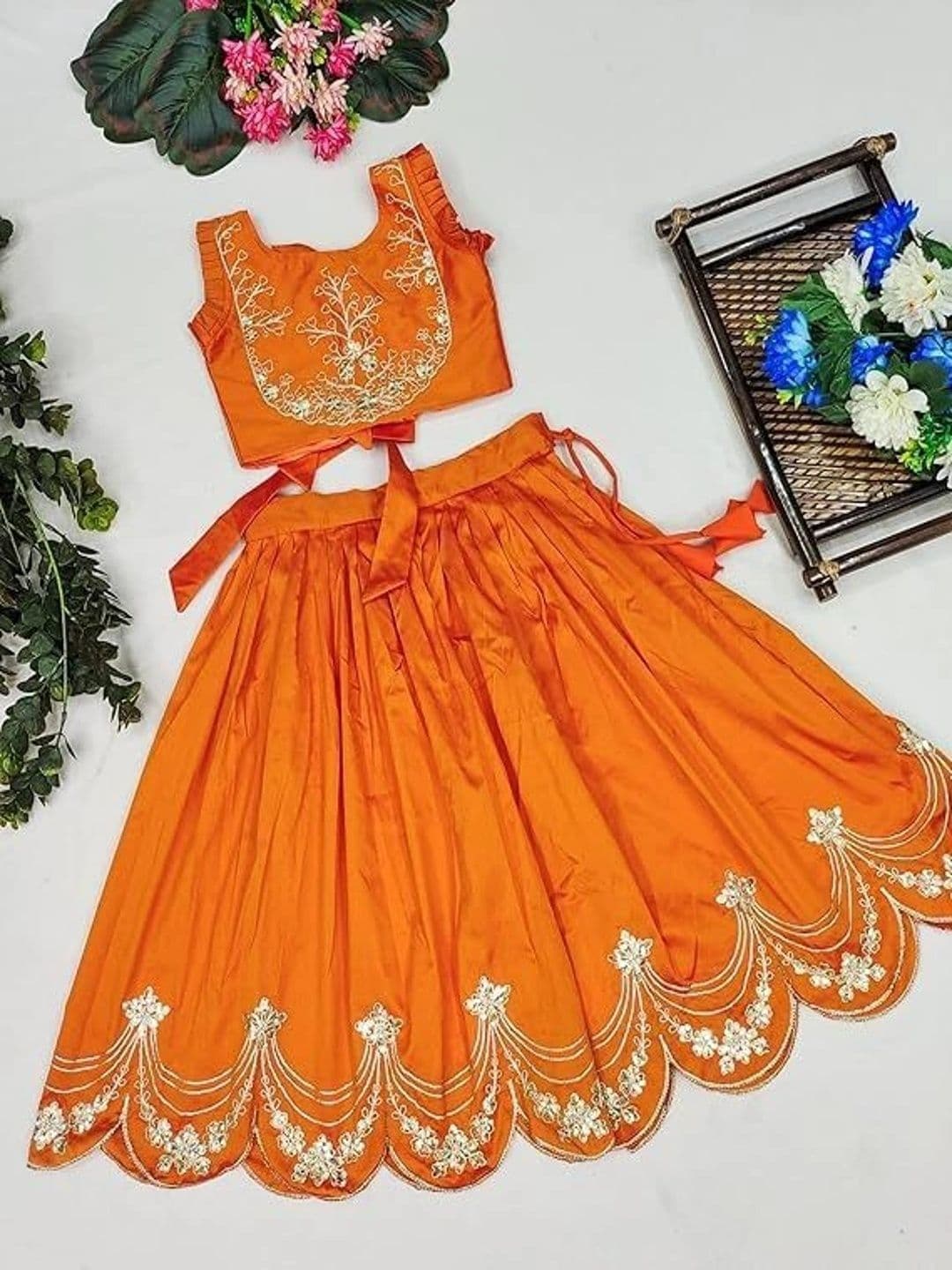 Sangria Girls Embroidered Thread Work Ready to Wear Lehenga & thumbnail 3