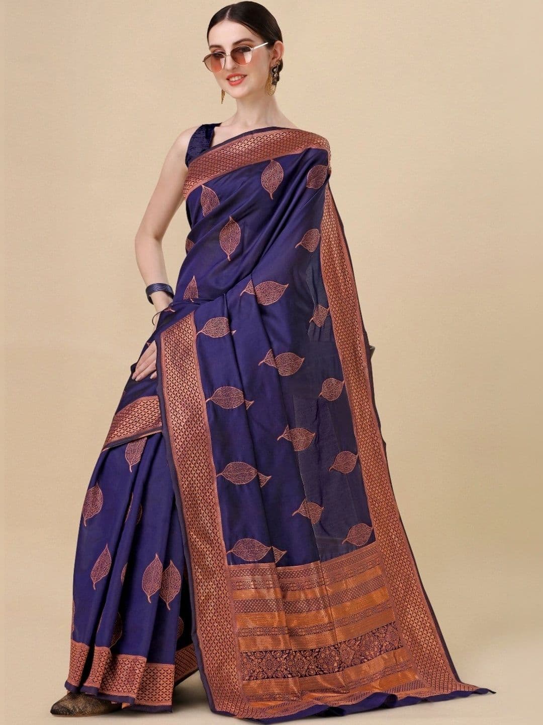 VS MALL Ethnic Motifs Zari Banarasi Saree thumbnail 4
