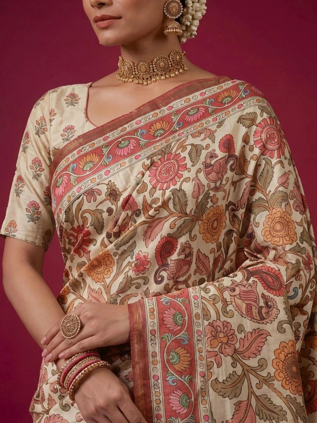 SAMANTHA Kalamkari Zari Silk Blend Saree thumbnail 7