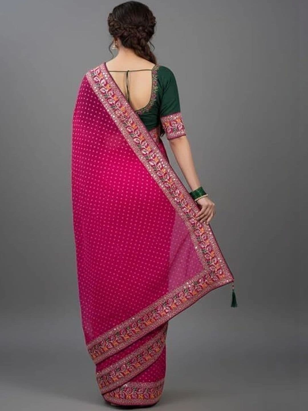 RENBRIZA Embellished Embroidered Poly Georgette Saree thumbnail 4