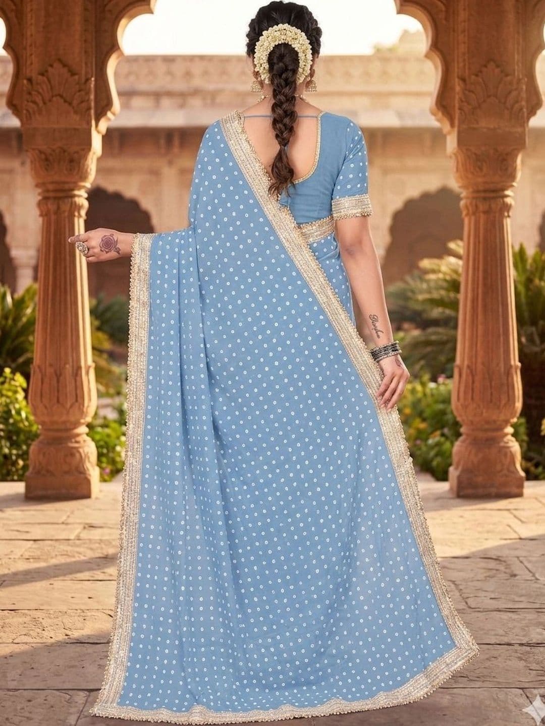 shreecre Bandhani Pure Georgette Saree thumbnail 2