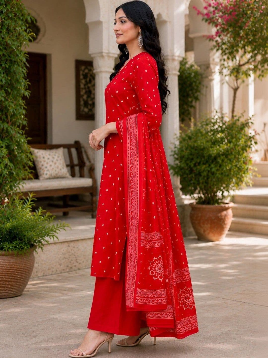 SANTOPERA DESIGNER Women Ethnic Motifs Printed Regular Kurta with Palazzos & With Dupatta thumbnail 3