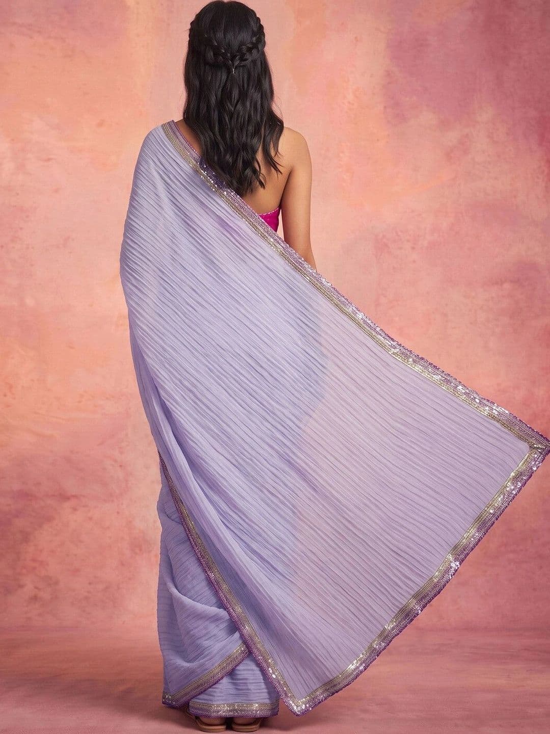KINDA DESI Woven Design Poly Chiffon Saree thumbnail 3