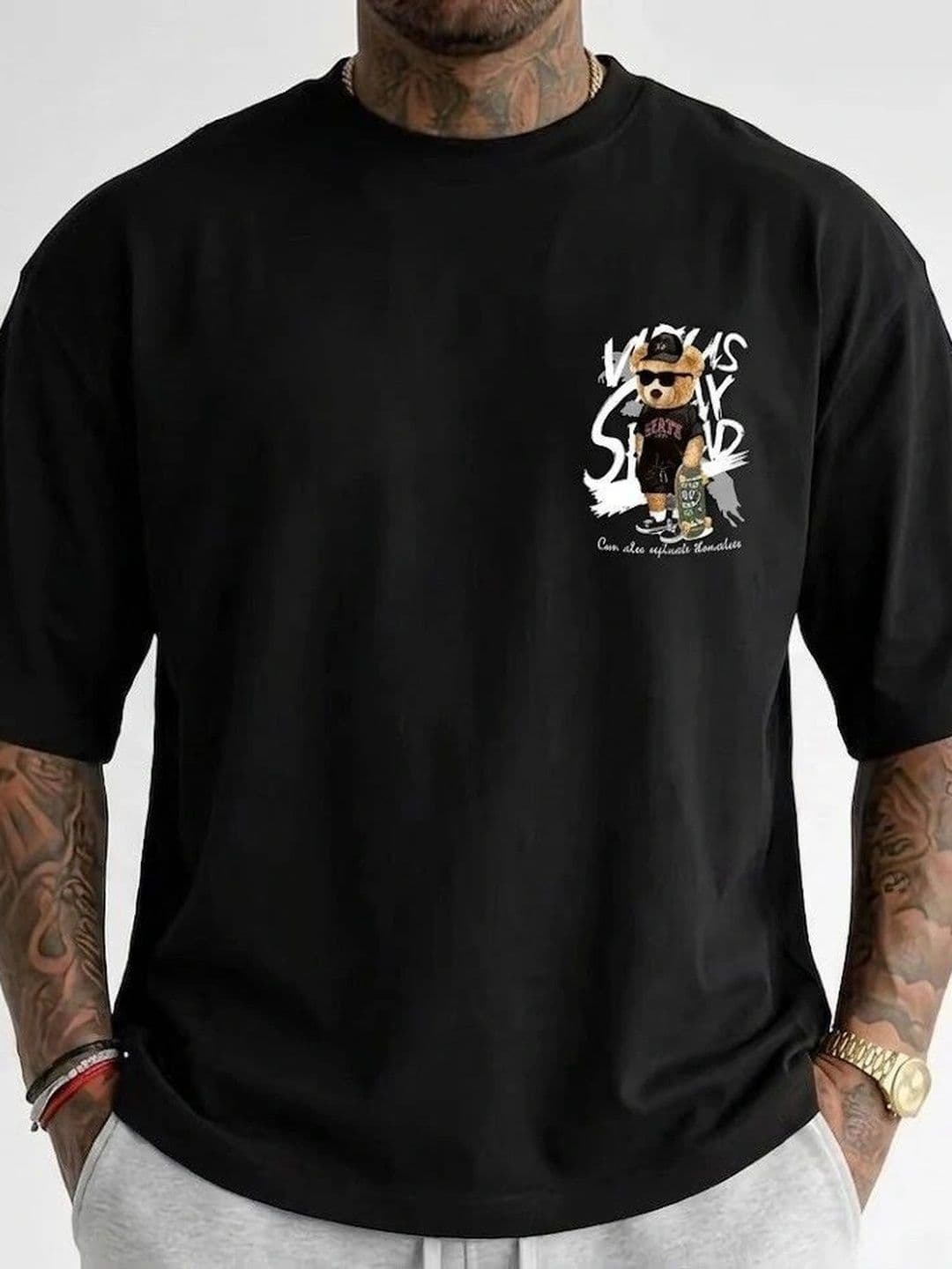 HUMMING TONE Men Printed Drop-Shoulder Sleeves T-shirt thumbnail 2