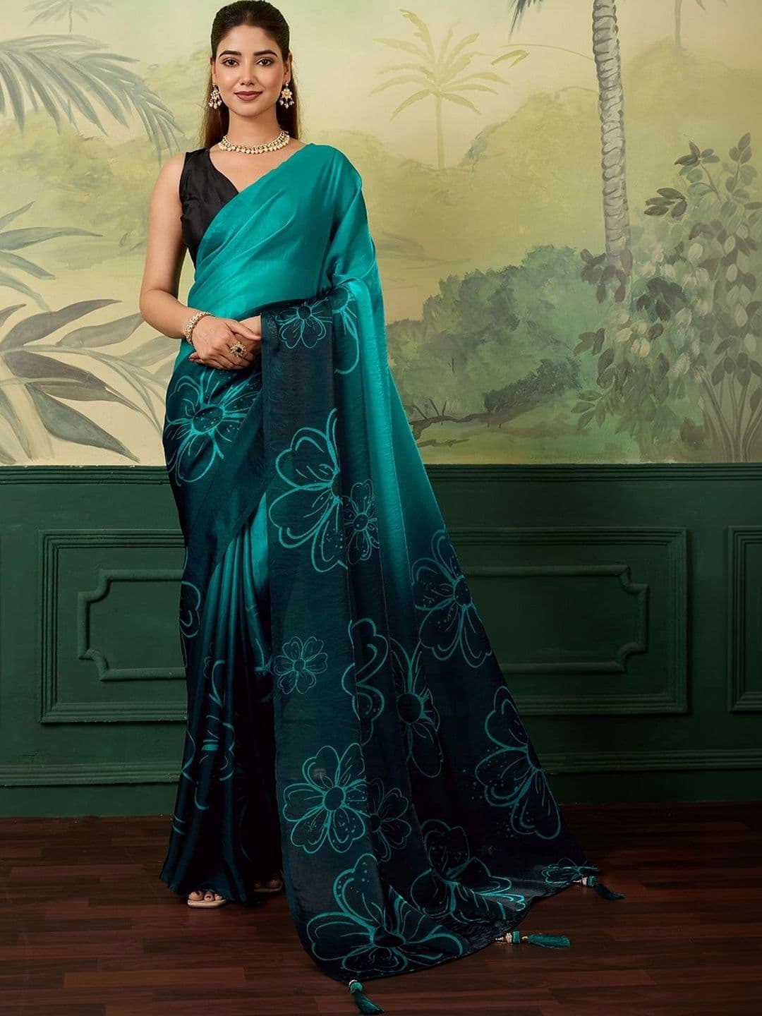 KALINI Floral Satin Designer Saree - view 1