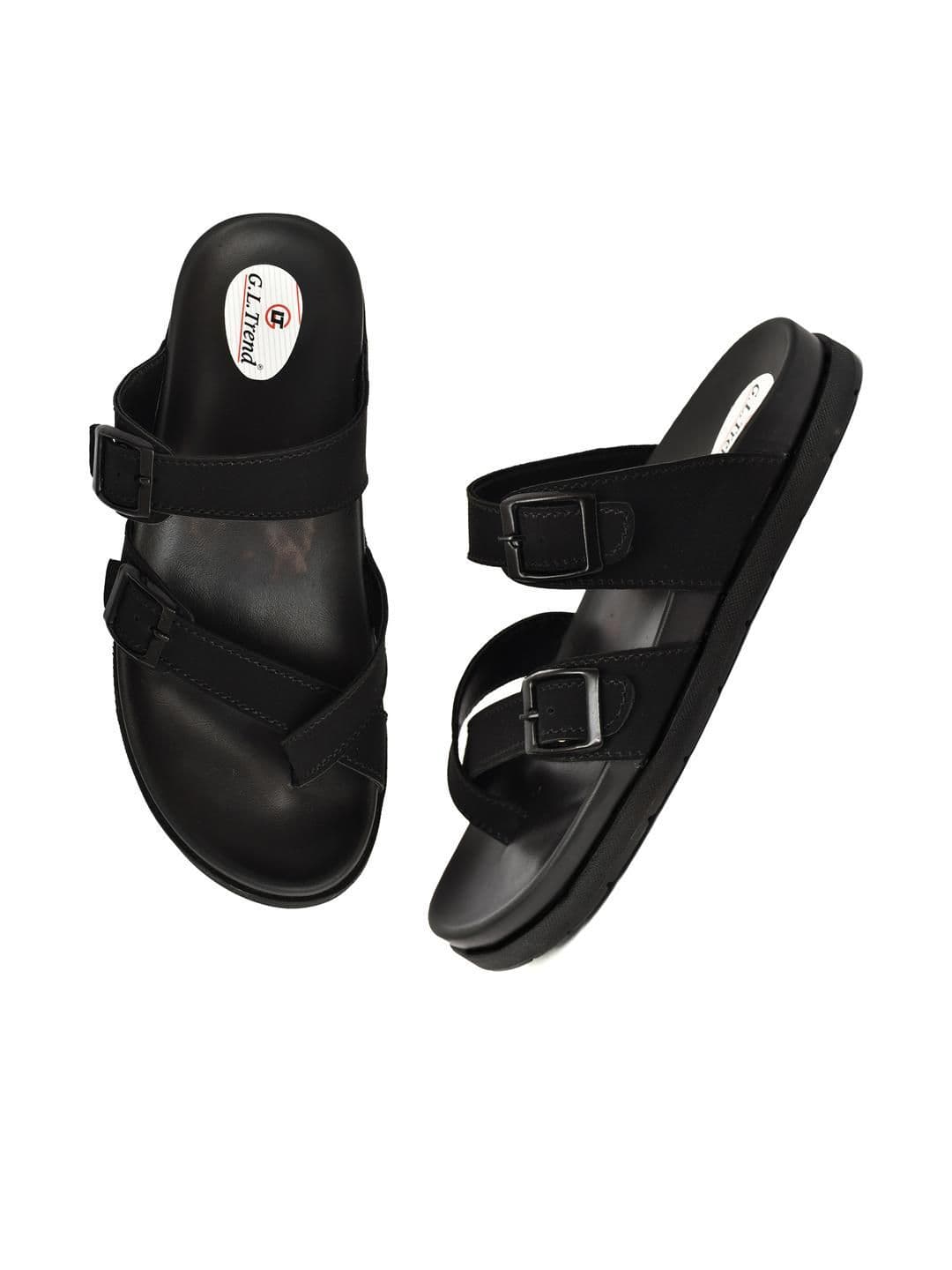 G L Trend Black Leather Sandals thumbnail 4