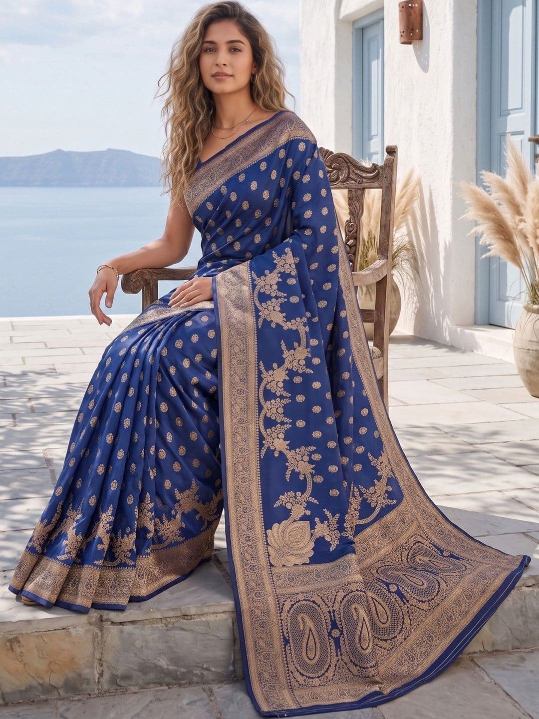 ROOP RADHIKA Woven Design Zari Silk Blend Designer Banarasi Saree thumbnail 3