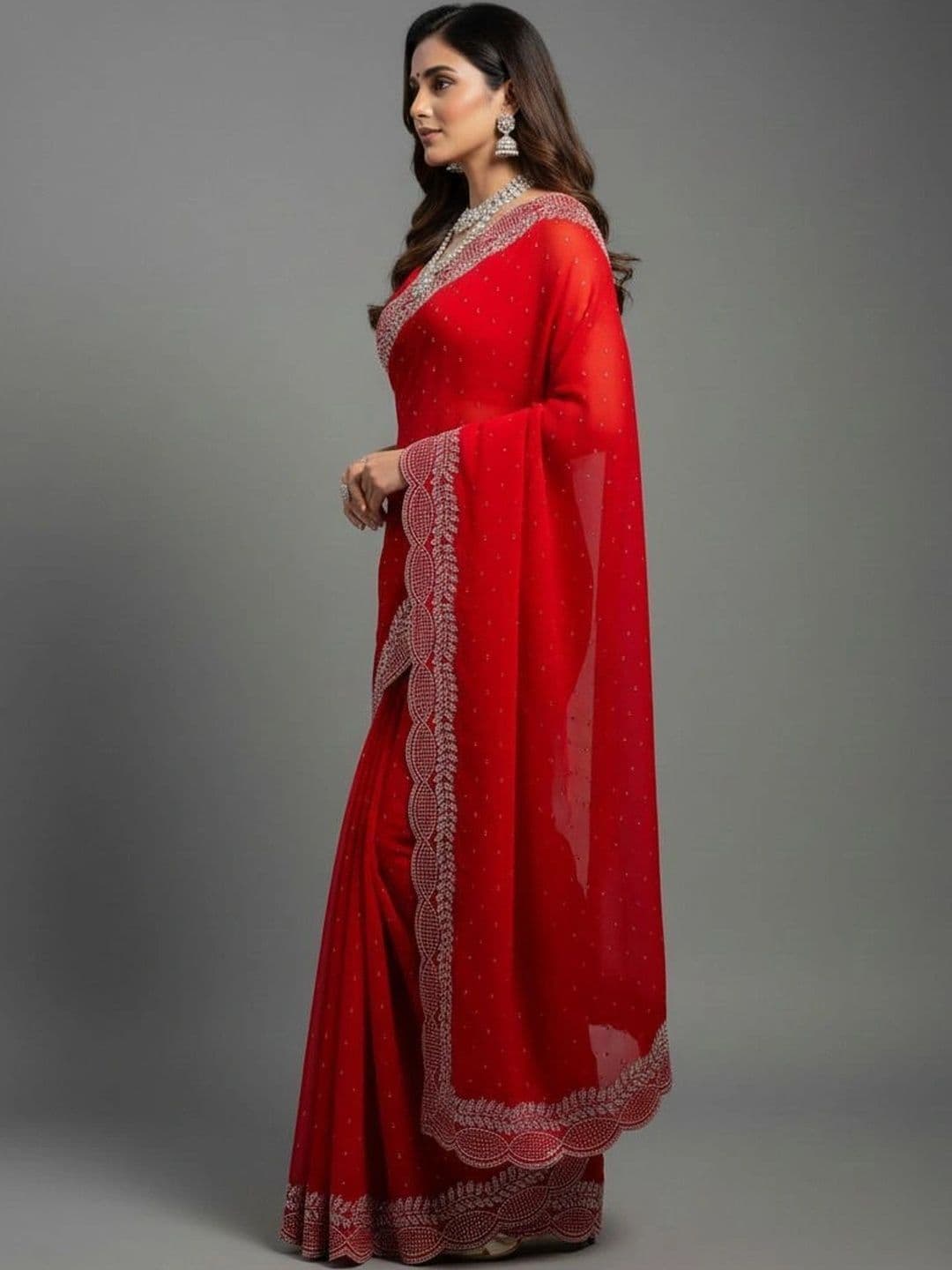 RENBRIZA Embroidered Poly Georgette Saree thumbnail 4