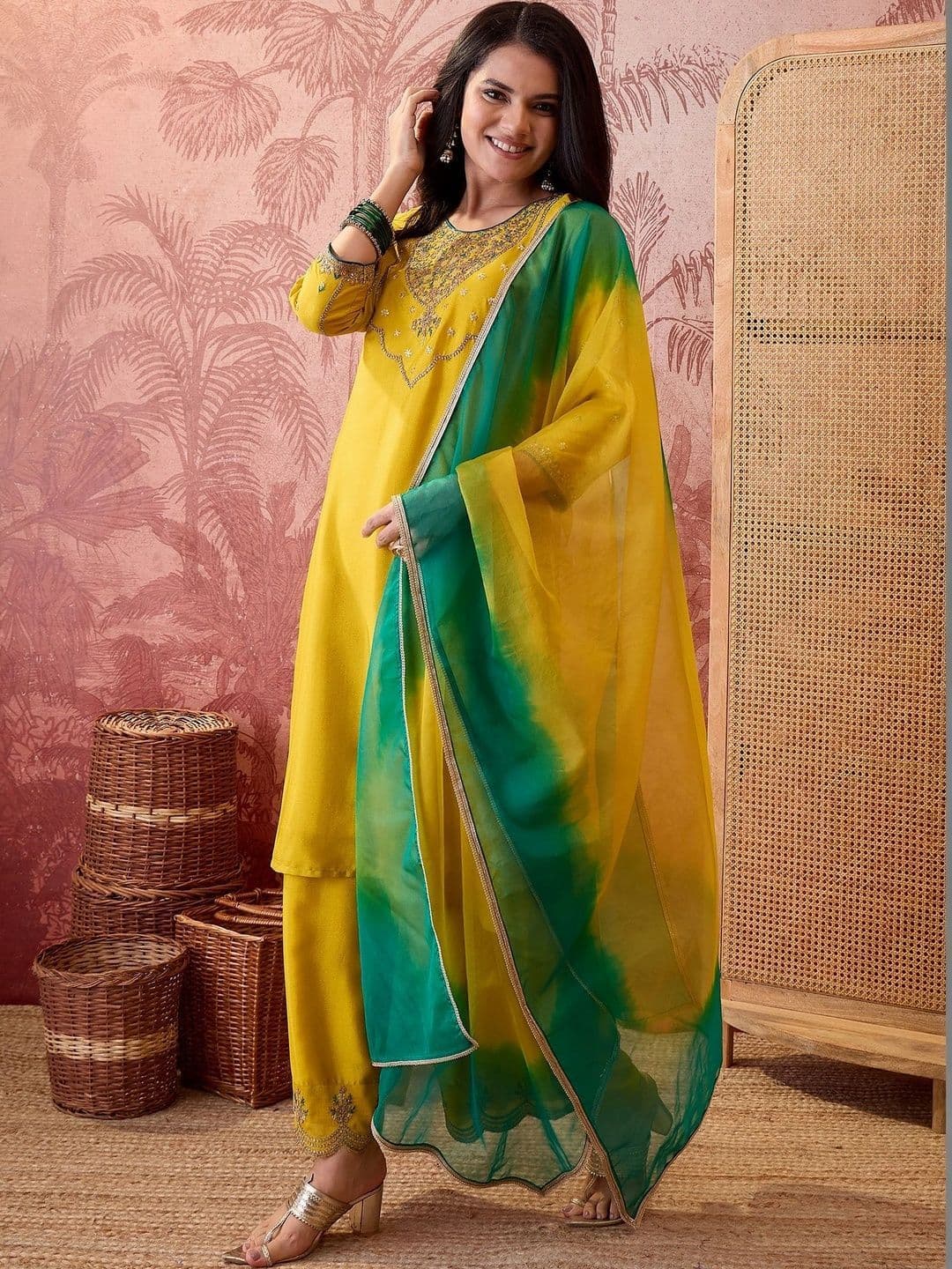 Anouk Women Ethnic Motifs Embroidered Regular Thread Work Kurta with Palazzos & With Dupatta thumbnail 6