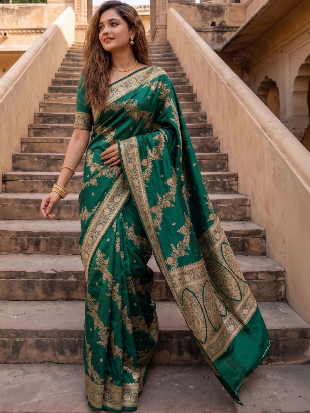 ROOP RADHIKA Woven Design Zari Silk Blend Designer Banarasi Saree - view 1
