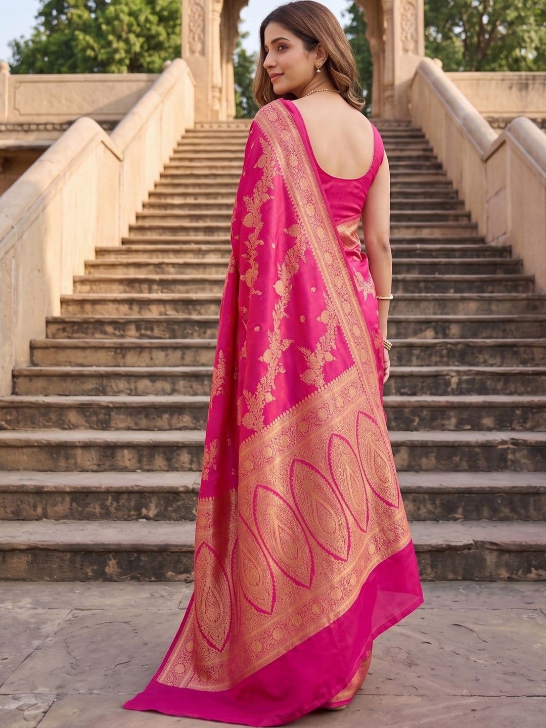 ROOP RADHIKA Woven Design Zari Silk Blend Designer Banarasi Saree thumbnail 2