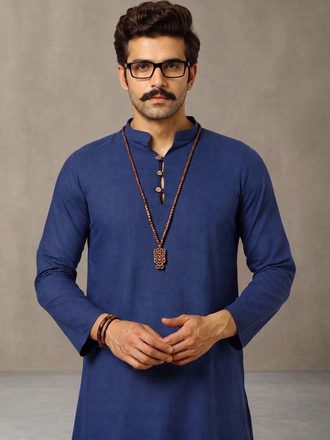 Navibhu Woven Design Solid Cotton Handloom Mandarin Collar Short Kurta thumbnail 5