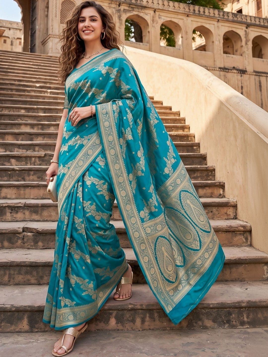 ROOP RADHIKA Paisley Zari Silk Blend Designer Banarasi Saree thumbnail 6